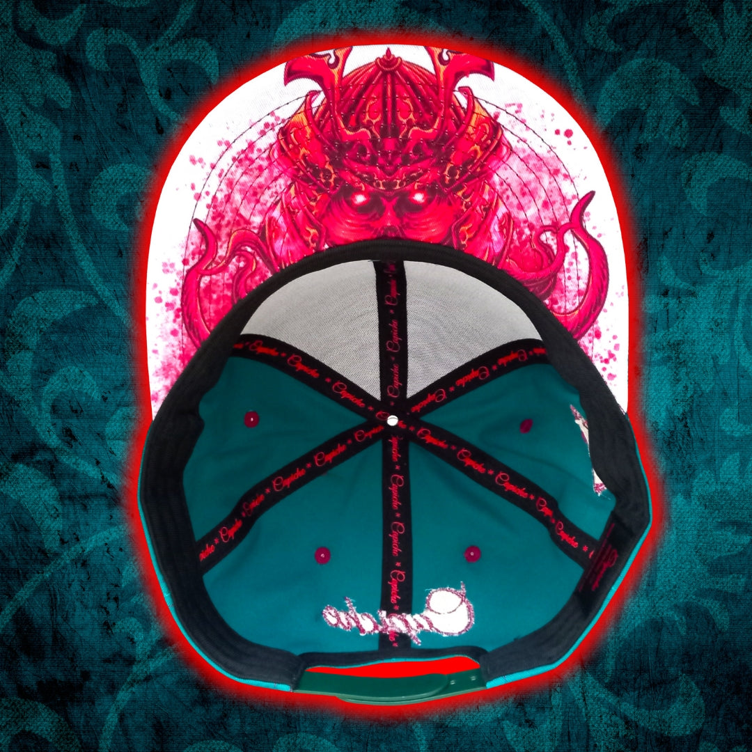 Bottom View of Red Samurai Green Petrol Snapback Hat from Capiche Caps