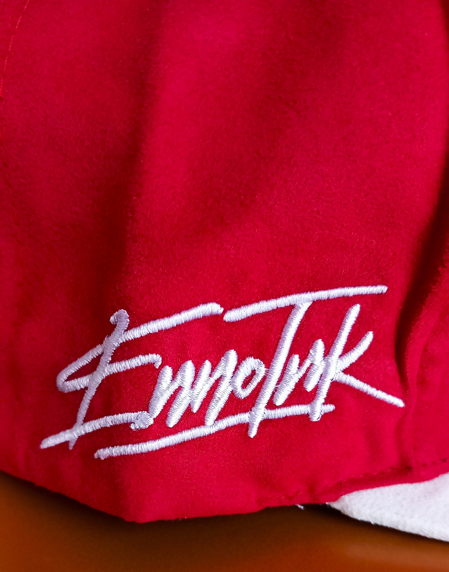 Red White Super Soft Suede Christmas Snapback Hat Collab with Enno_Ink and Capiche Caps