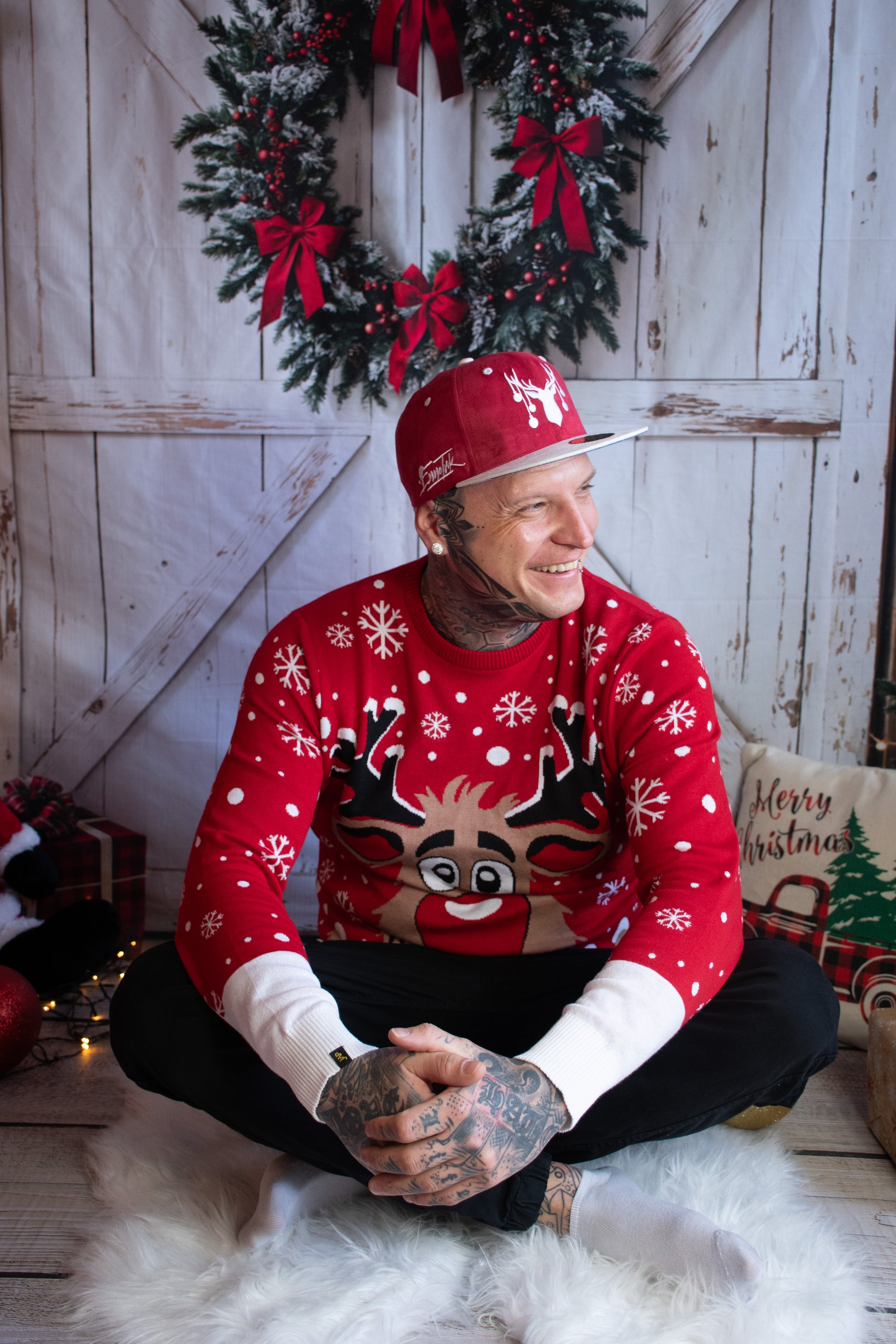 Red White Super Soft Suede Christmas Snapback Hat Collab with Enno_Ink and Capiche Caps