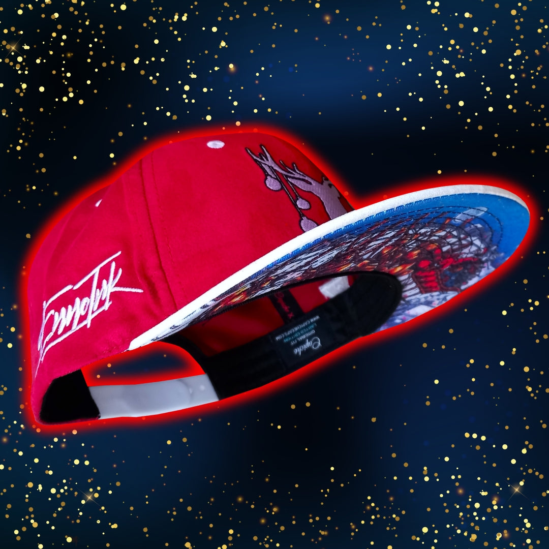 Red White Super Soft Suede Christmas Snapback Hat Collab with Enno_Ink and Capiche Caps