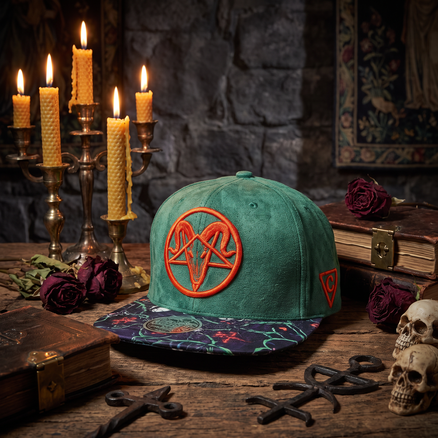 Ritual Temple Snapback - Green Suede/Sinister Pattern