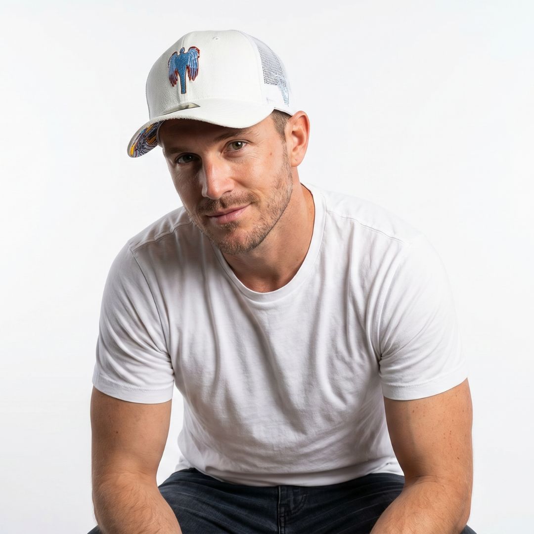 Robot Angel Trucker Cap - White Suede