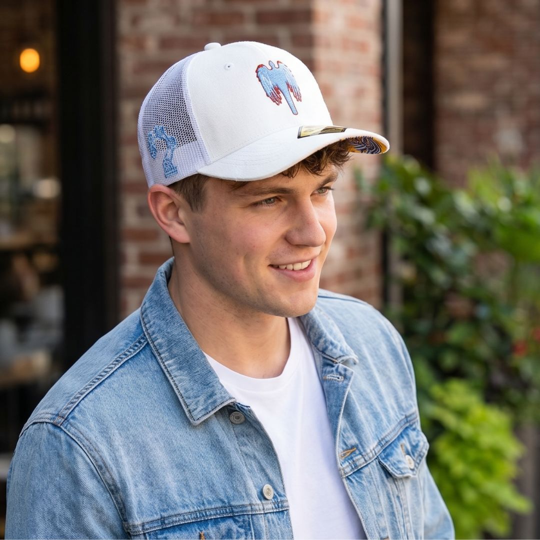 Robot Angel Trucker Cap - White Suede