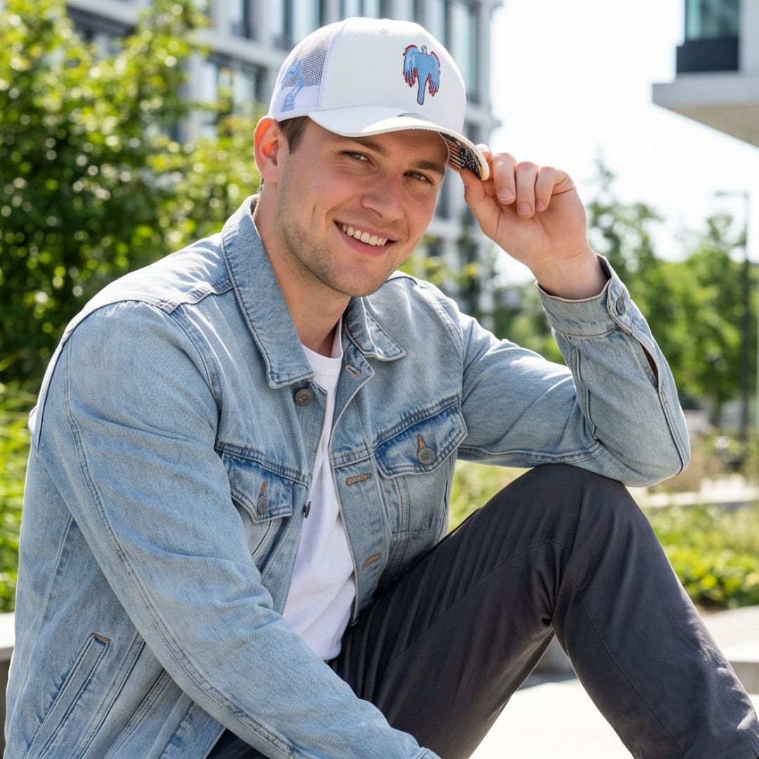 Robot Angel Trucker Cap - White Suede