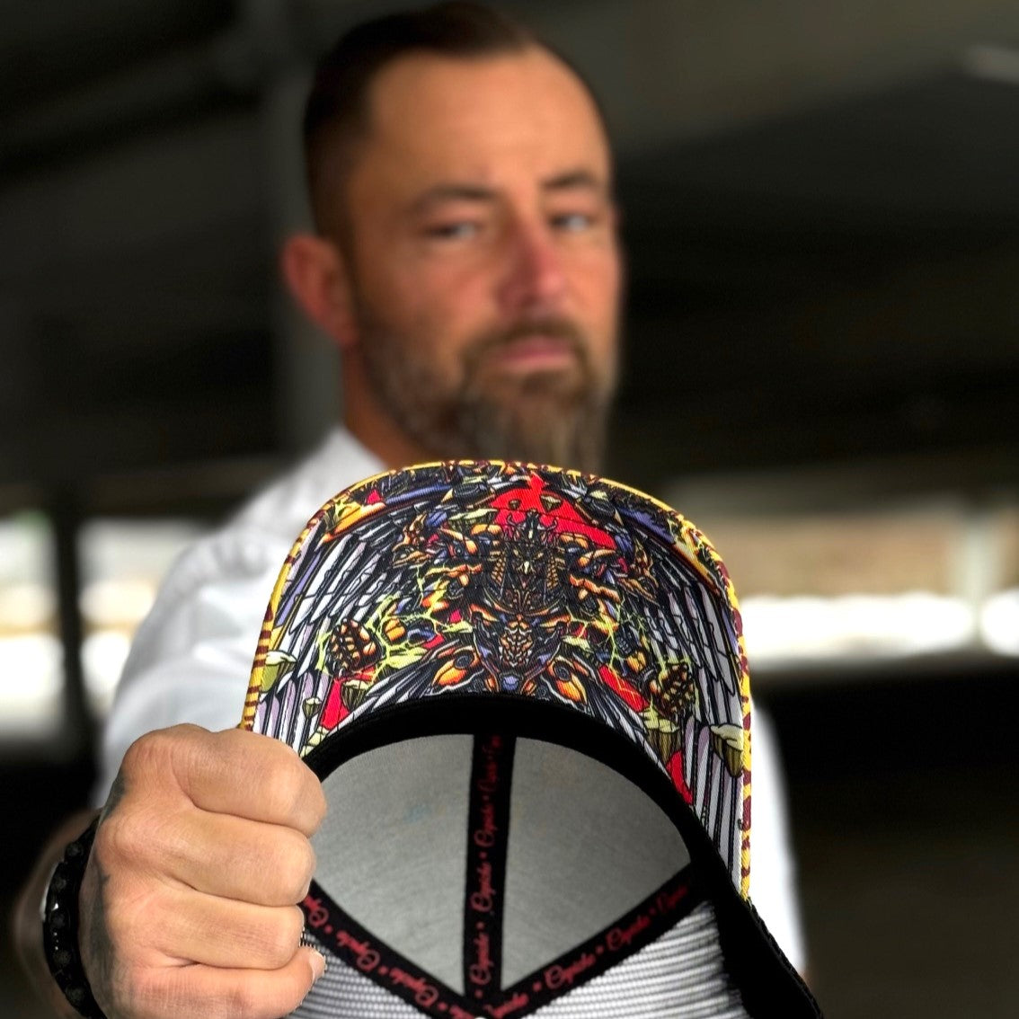 Robot Horus Trucker Cap - Black/Yellow Egyptian Pattern