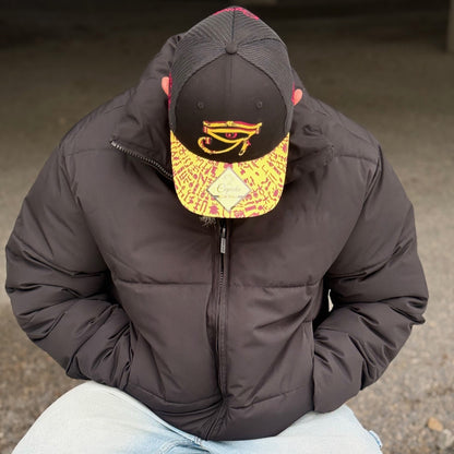 Robot Horus Trucker Cap - Black/Yellow Egyptian Pattern