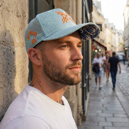 Casquette Trucker Robot Poseidon - Coton épais bleu clair
