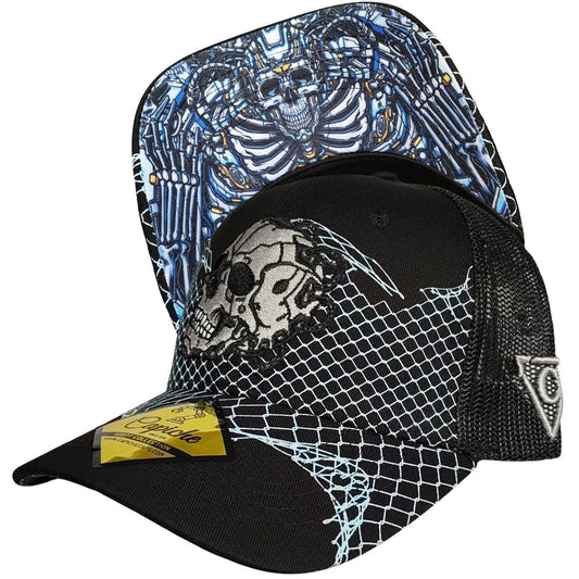 Robot Skull Trucker Cap - Black/Wired Grey