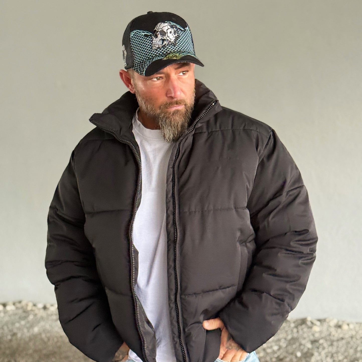 Robot Skull Trucker Cap - Black/Wired Grey