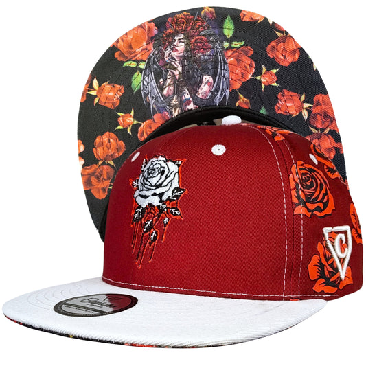 Roses Snapback - Red Rose Print/White