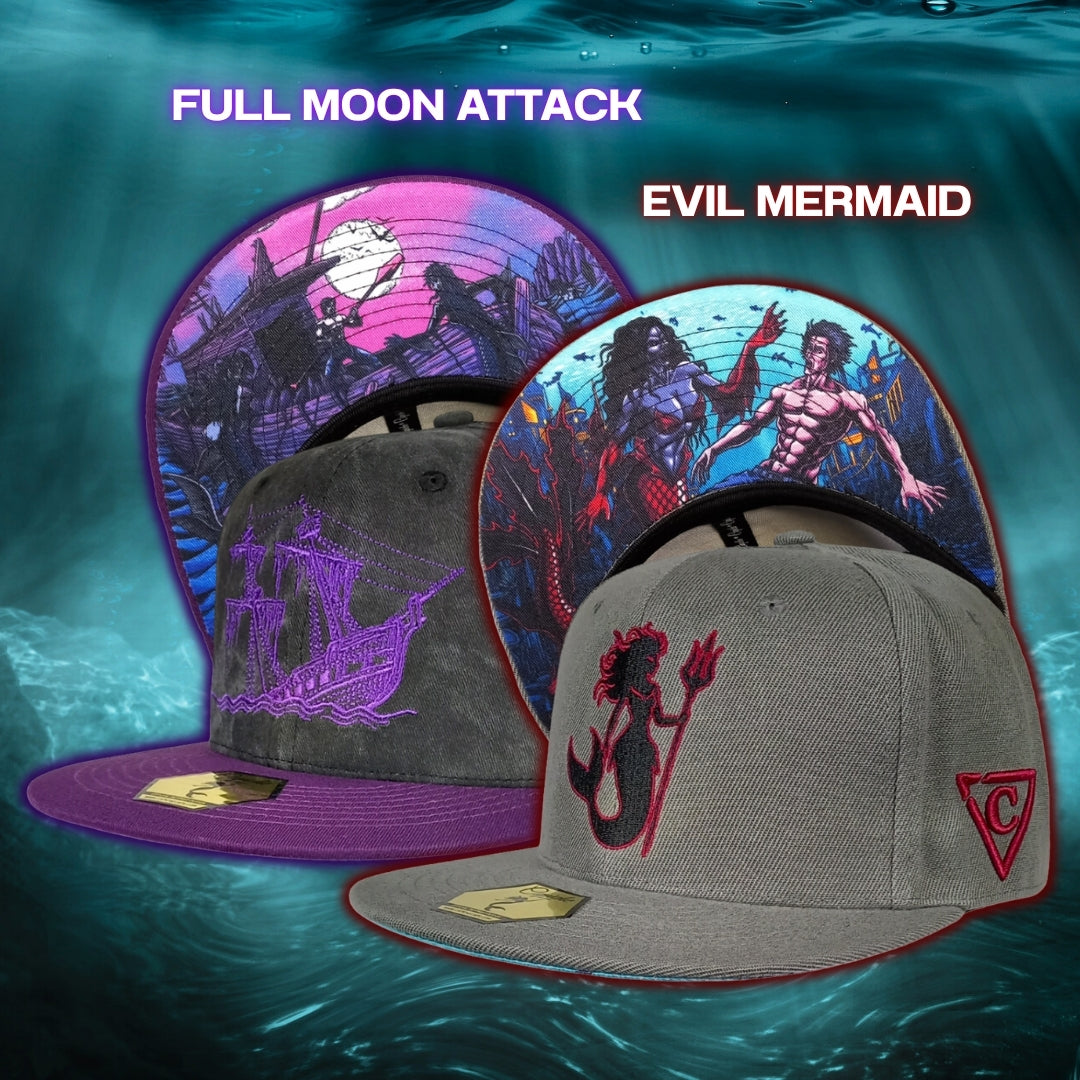 Gorra de béisbol con diseño de sirena malvada, color gris