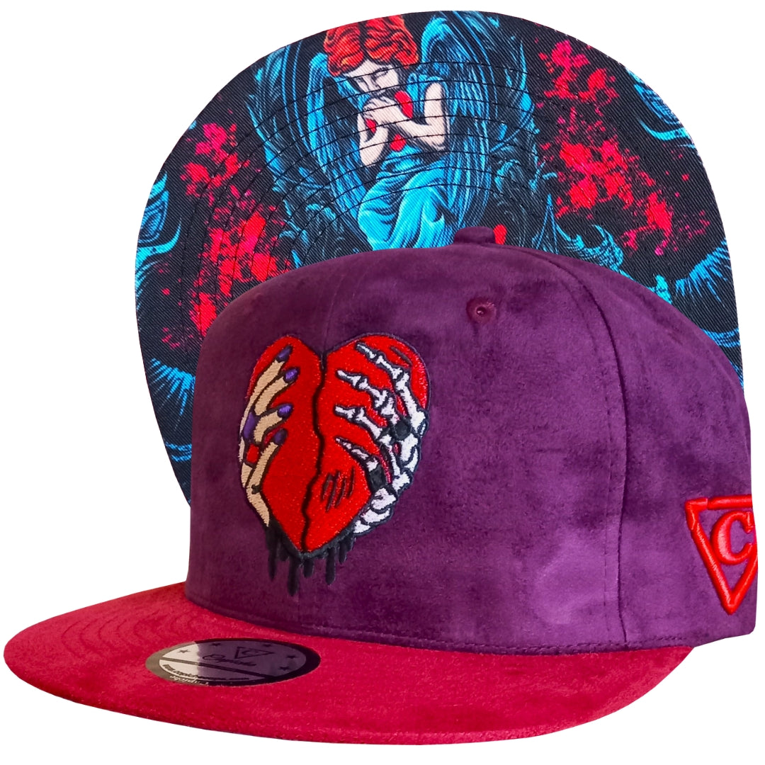 Purple and Red Snapback hat made with a suede fabric from the high-end headwear brand Capiche