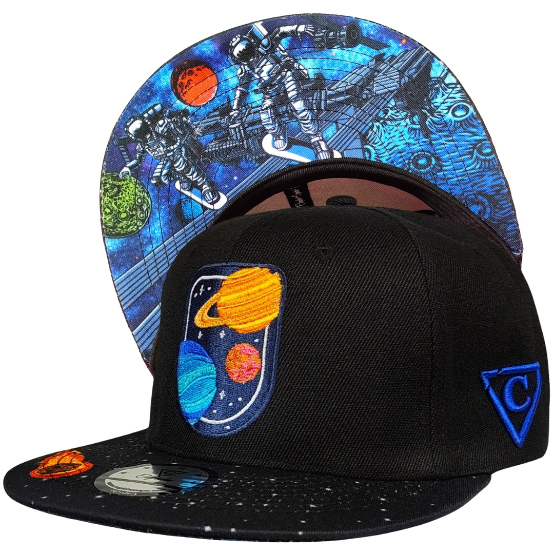 Cappellino Snapback Astronaut Race - Nero/Motivo a stelle e meteorite in fiamme