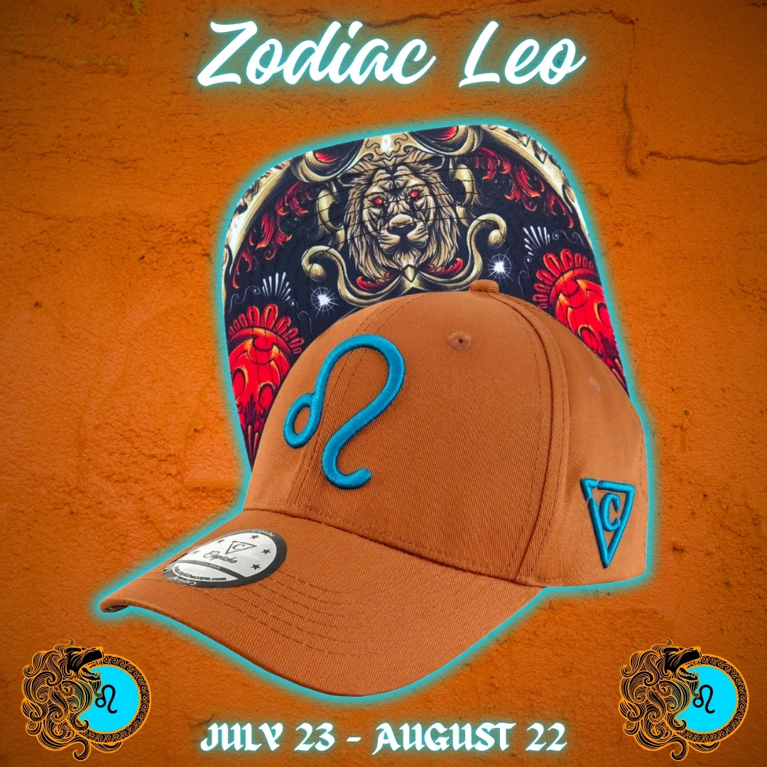 Zodiac Leo Curved Baseball Cap - Rust Brown/Orange