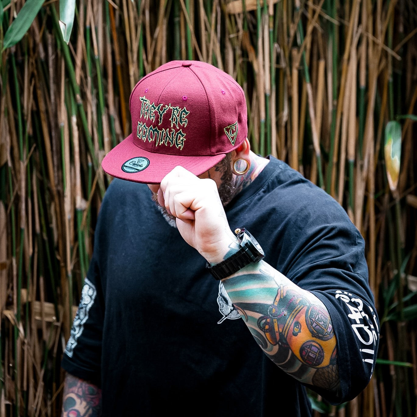 They're Coming Snapback - Rust Red Felt Fabric