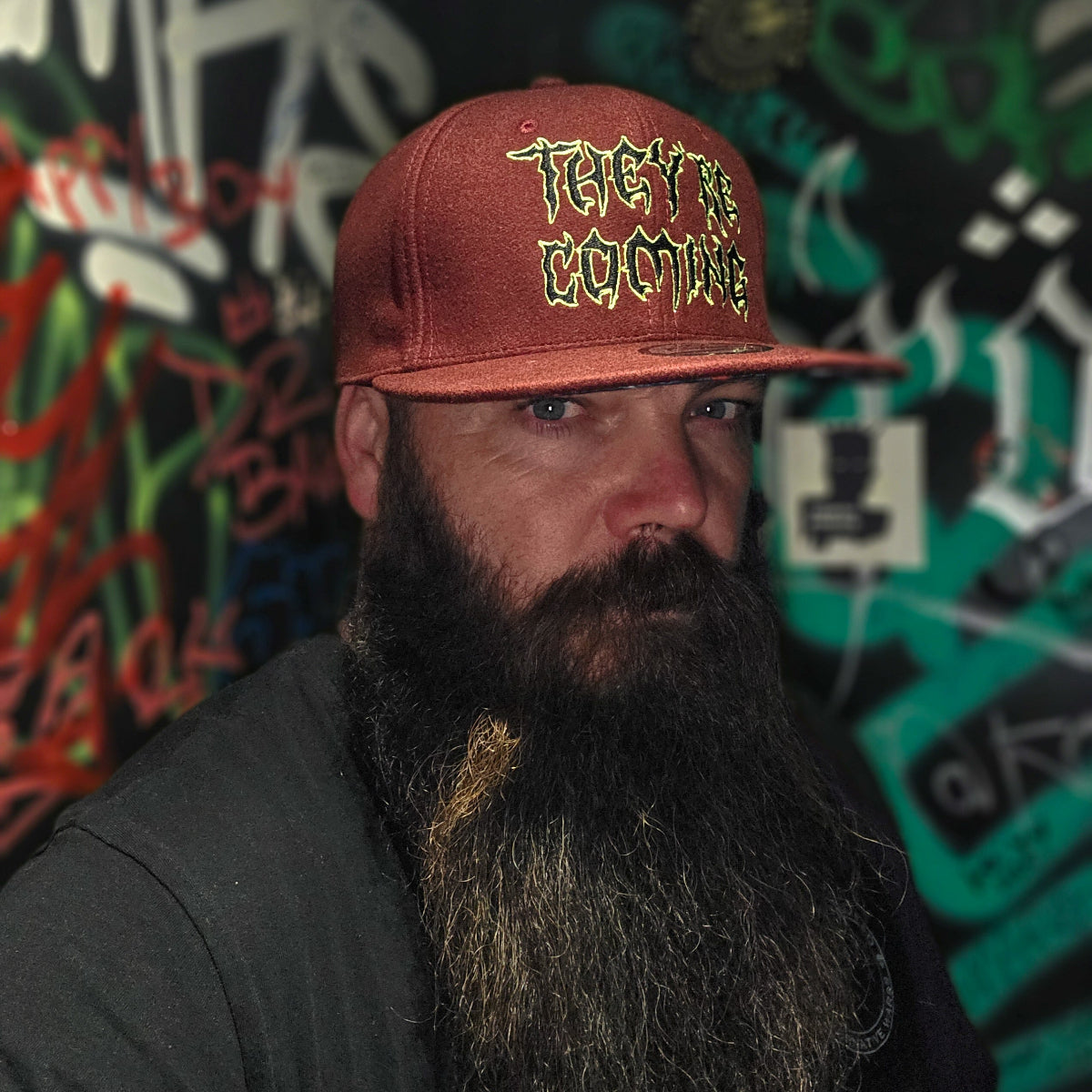 They're Coming Snapback - Rust Red Felt Fabric