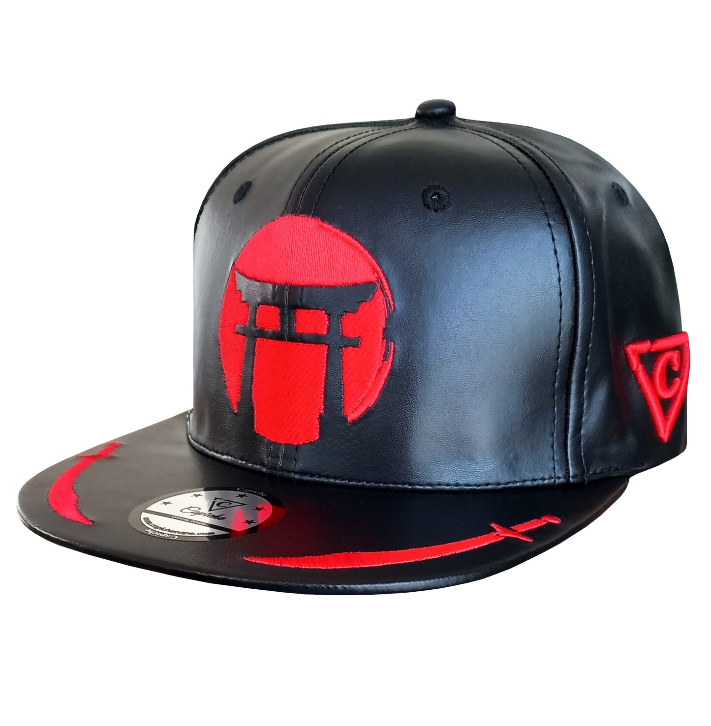 Tiger Samurai Snapback - Black Artificial Leather & Red Brim Embroidery