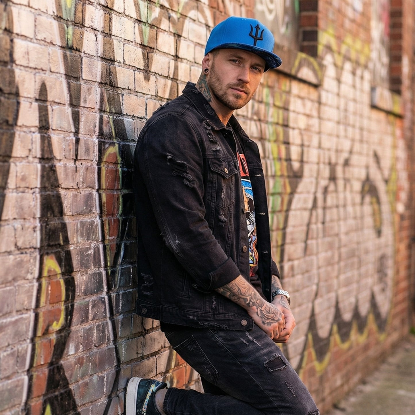 Gorra Snapback Basilisk - Azul y cuero artificial