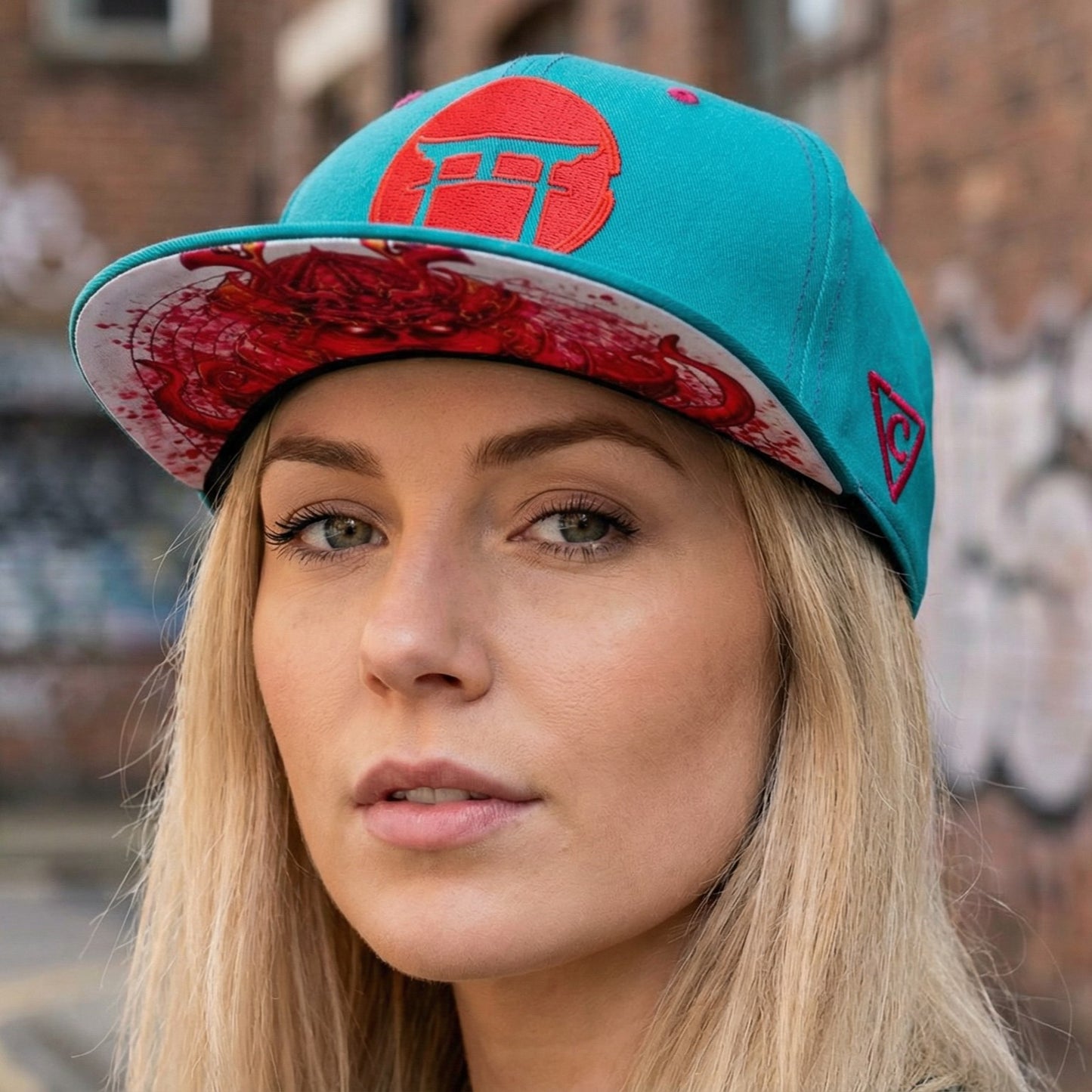 Gorra Snapback Samurai Roja - Verde Petróleo / Costuras Rojas