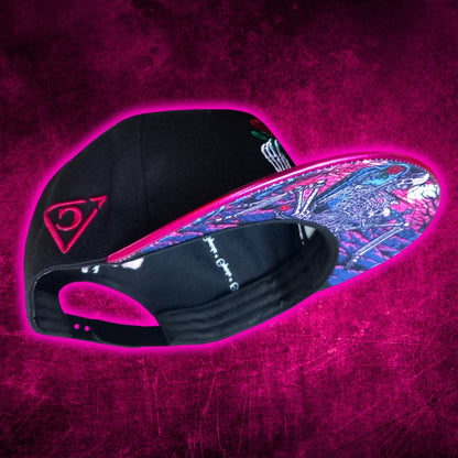 Side View of Limited Edition Valentine 2025 Black Snapback Hat with Pink Crackling Metallic Brim from Capiche Caps