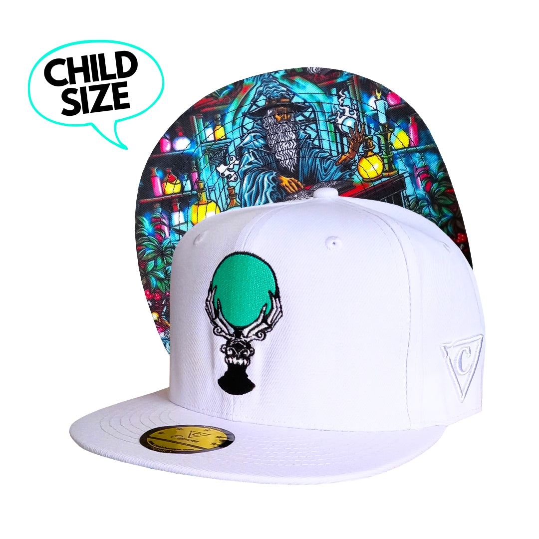 White Kids Snapback Hat Lost Wizard from Harry Potter Inspired Collection from Capiche Caps