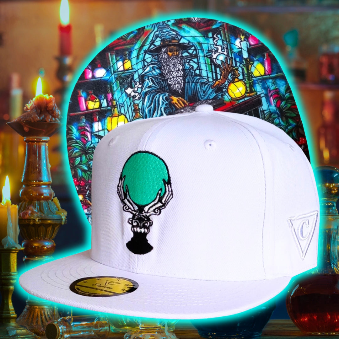 White Snapback Hat Lost Wizard in Adult and Child Size from the Harry Potter Inspired Collection from Capiche Caps