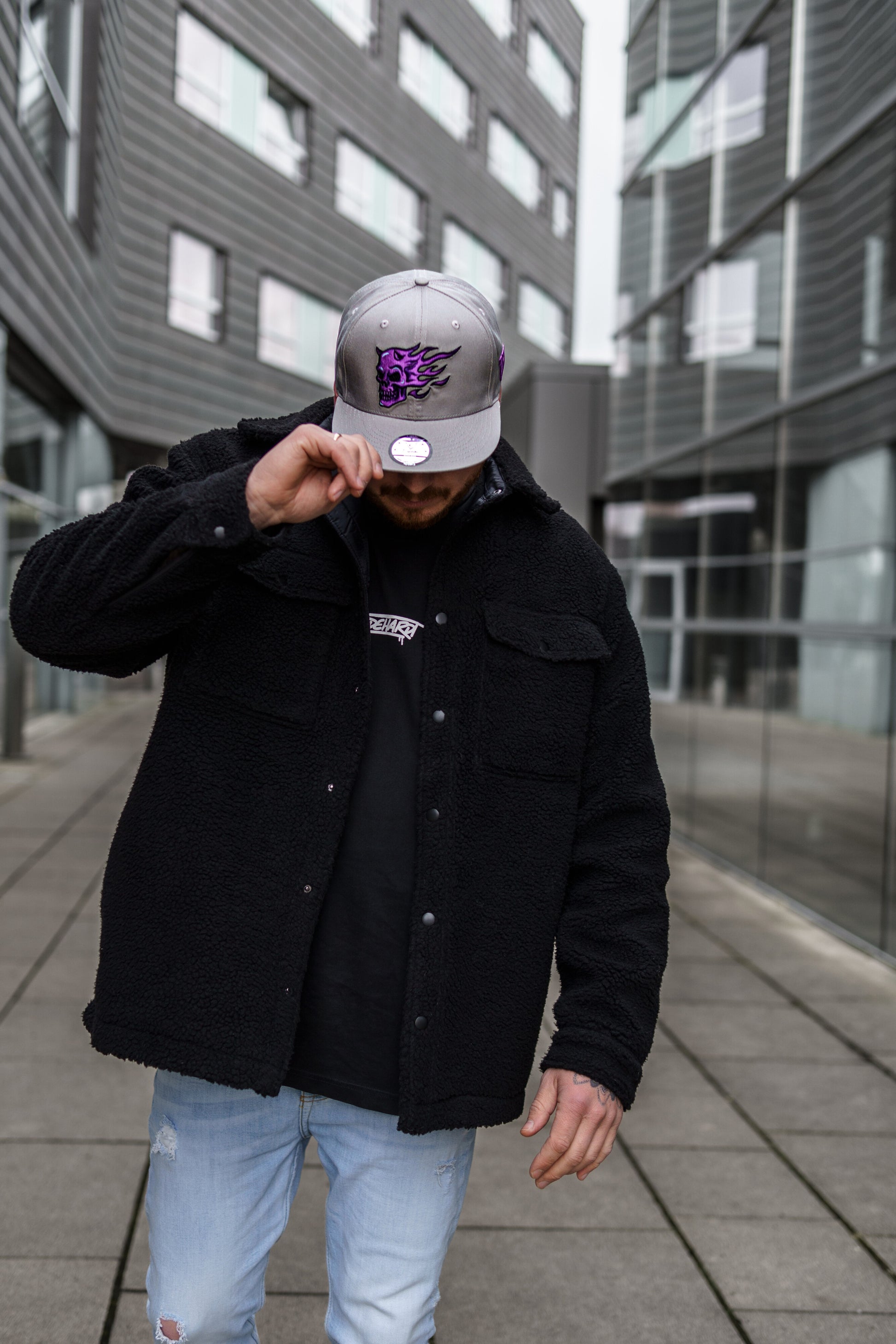 Purple Skull Snapback - Grey - Capiche Caps Snapback