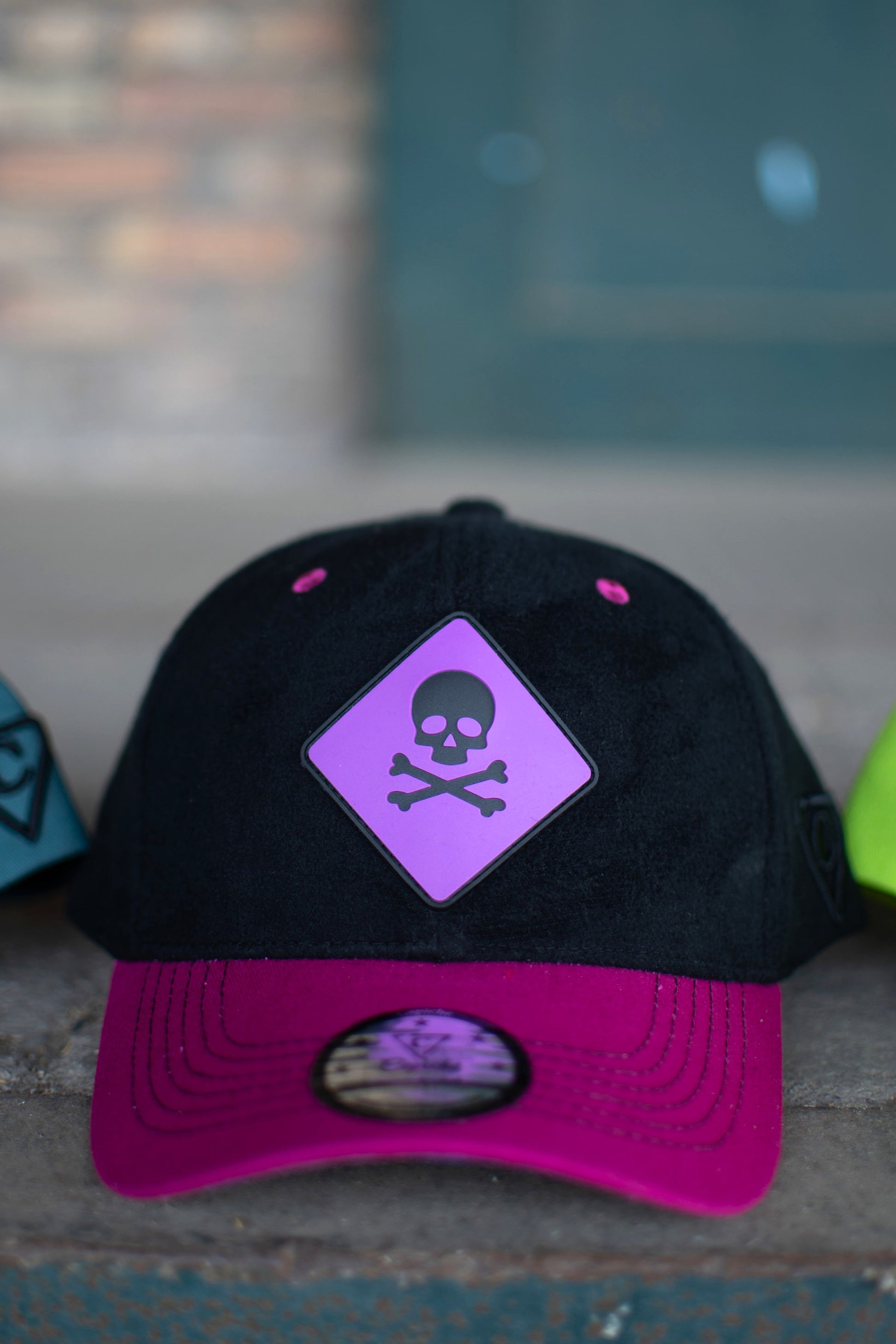 Purple Volcano Curved Cap - Black Fleece/Pink - Capiche Caps Black