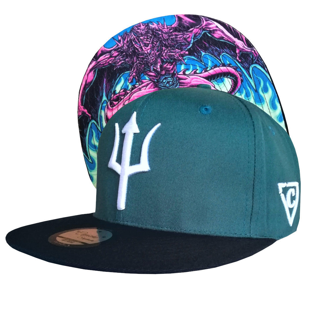 Capiche Typhon Ancient Greek Green Snapback Cap White Trident Logo (1).jpg