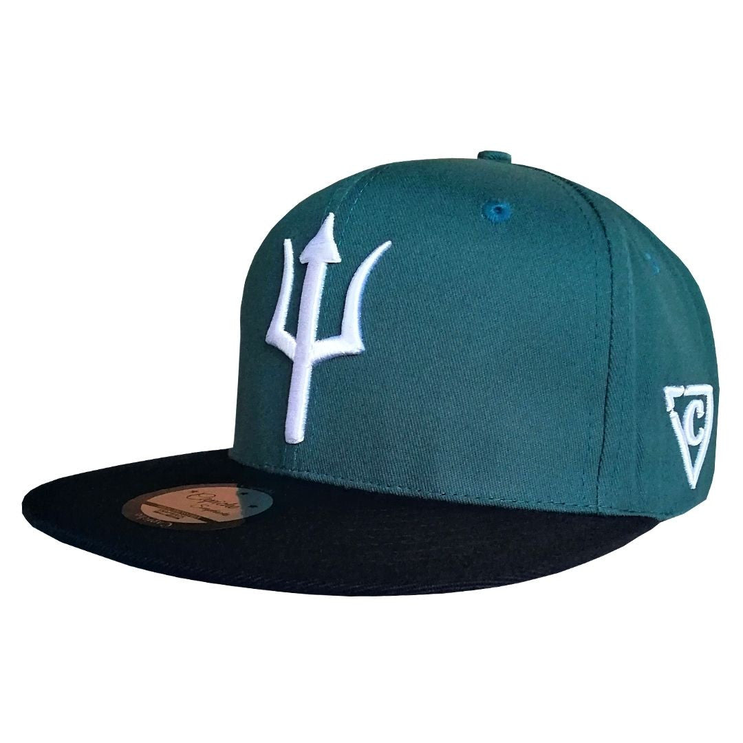 Capiche Typhon Ancient Greek Green Snapback Cap White Trident Logo (3).jpg