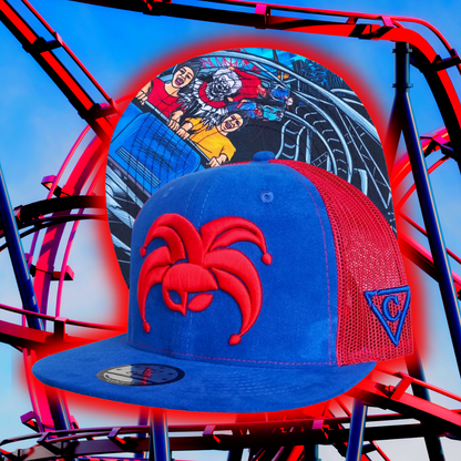 Wild Ride Trucker Snapback - Blue Suede/Red Mesh - Capiche Caps Clown