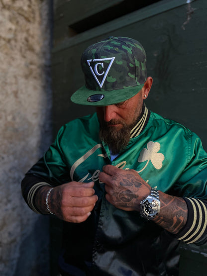 Green Camo Snapback - Suede Brim - Capiche Caps Suede