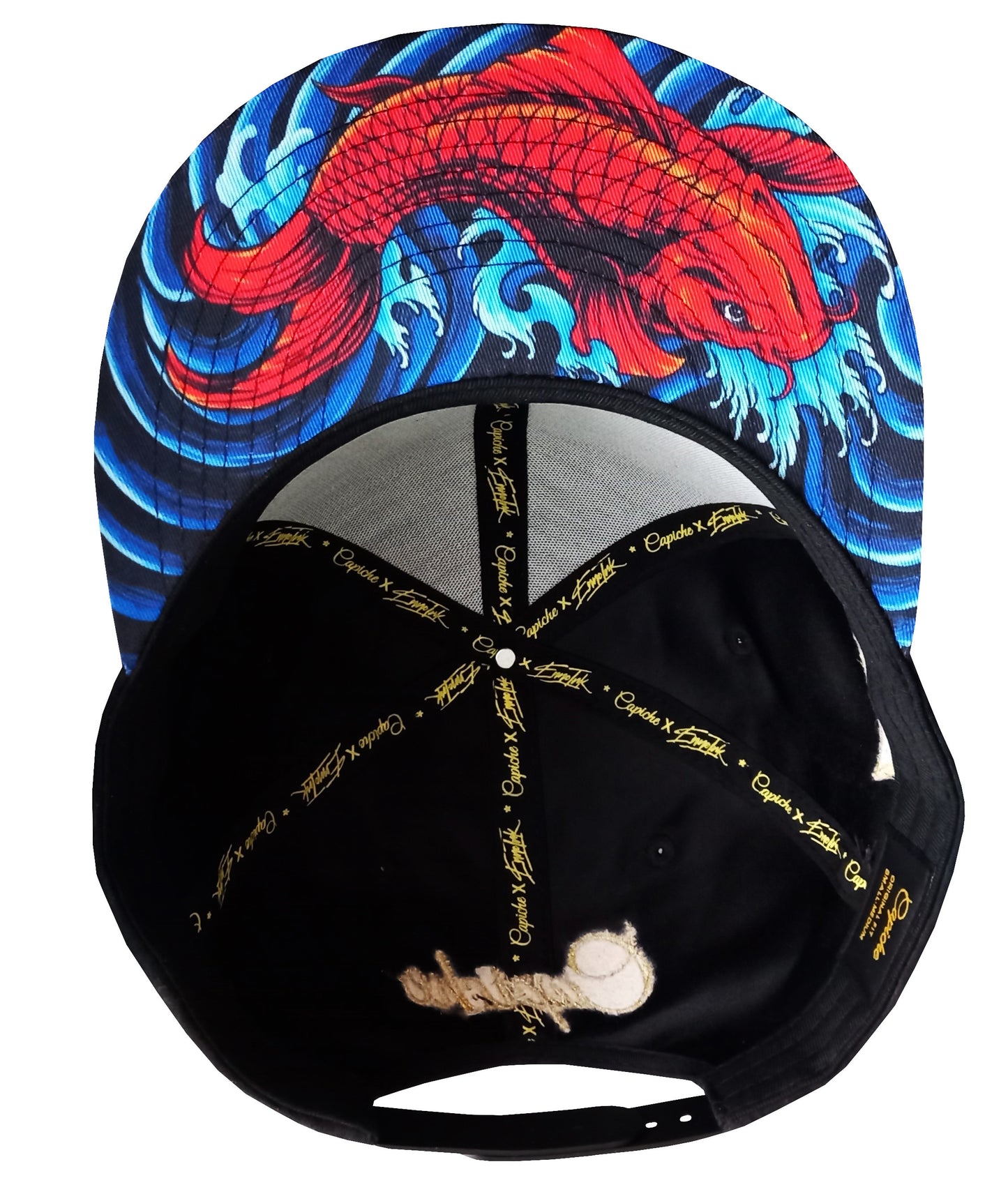 Enno_Ink x Capiche Collab Snapback Black Suede - The Koi 2.0 - Capiche Caps Black