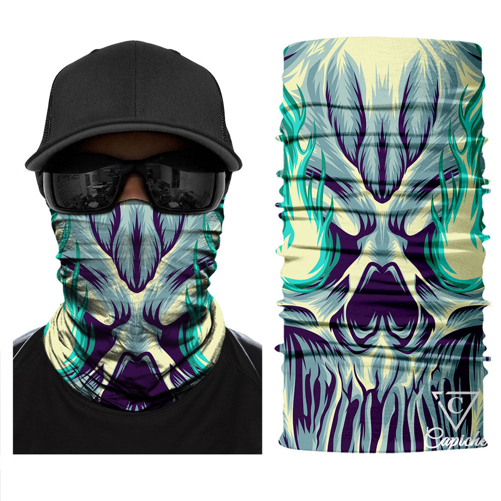 Purple Skull Biker Mask - Light Grey/Blue - Capiche Caps Biker Mask