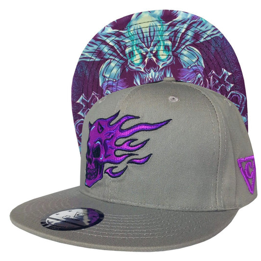 Purple Skull Snapback - Grey - Capiche Caps Snapback