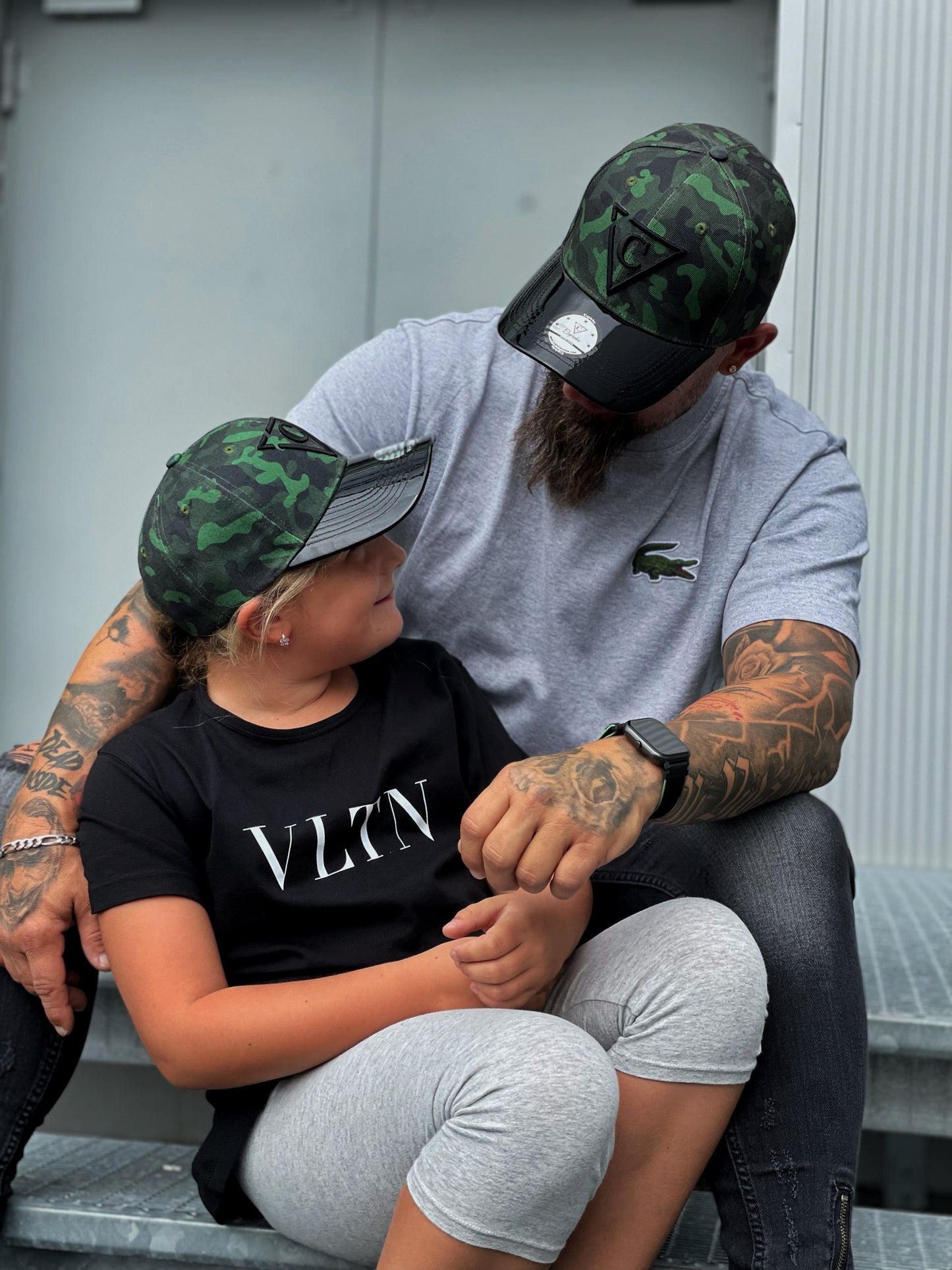 Green Camo Curved Cap Child Size - Green/Black Metallic - Capiche Caps Black