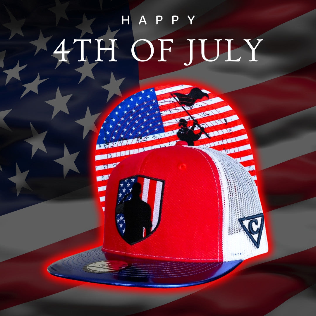 4th of July Trucker Snapback - Red/Blue Metallic - Capiche Caps Trucker Snapback