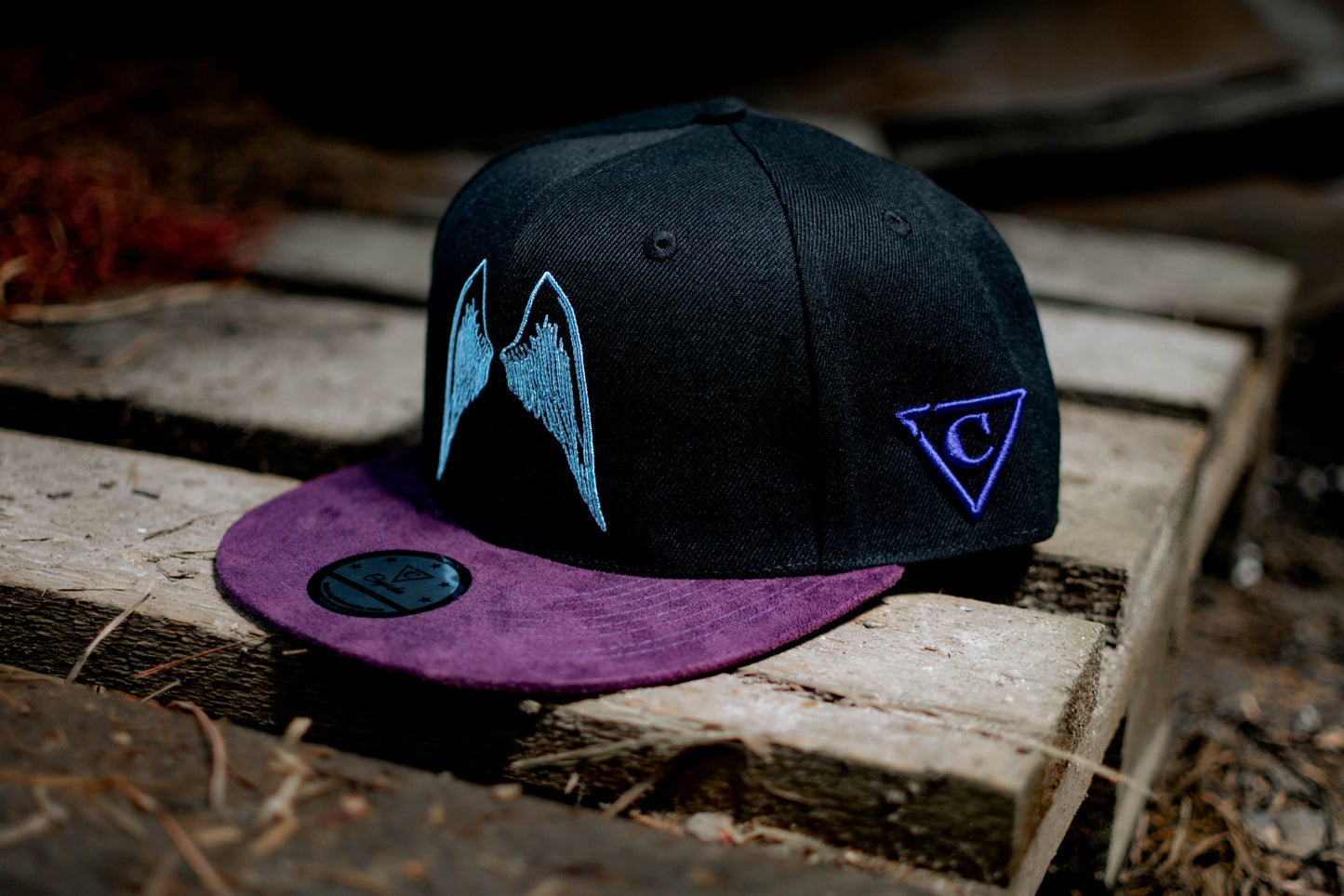 Angels of Death Snapback - Black/Purple Suede - Capiche Caps Purple