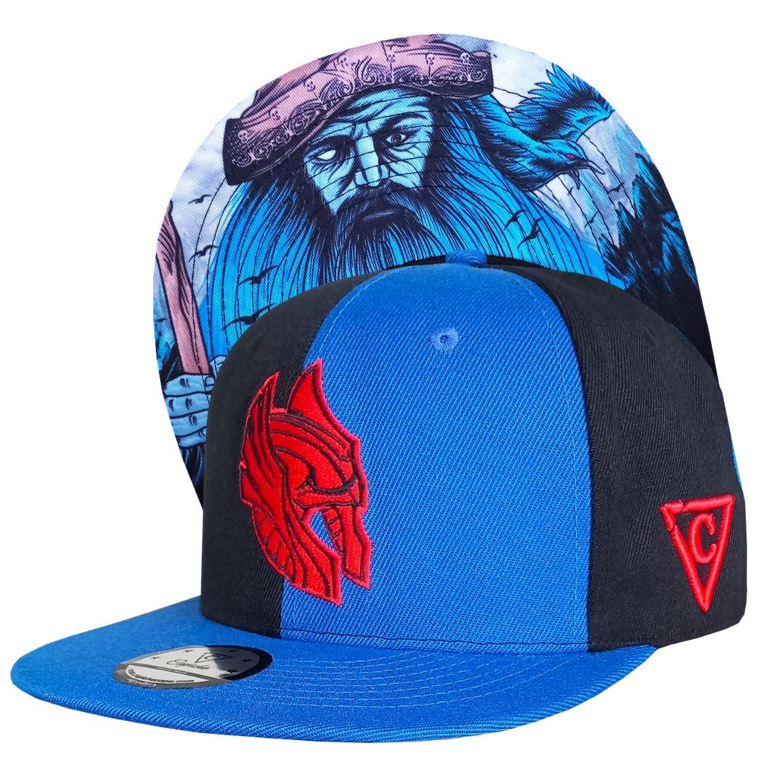 Snapback Half Blue Half Black Colored Panels 50 50 Odin Norse Mythology (1).jpg