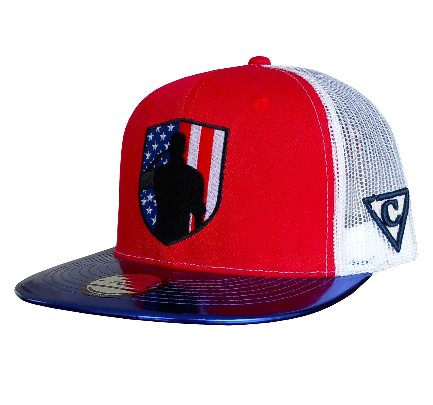 4th of July Trucker Snapback - Red/Blue Metallic - Capiche Caps Trucker Snapback