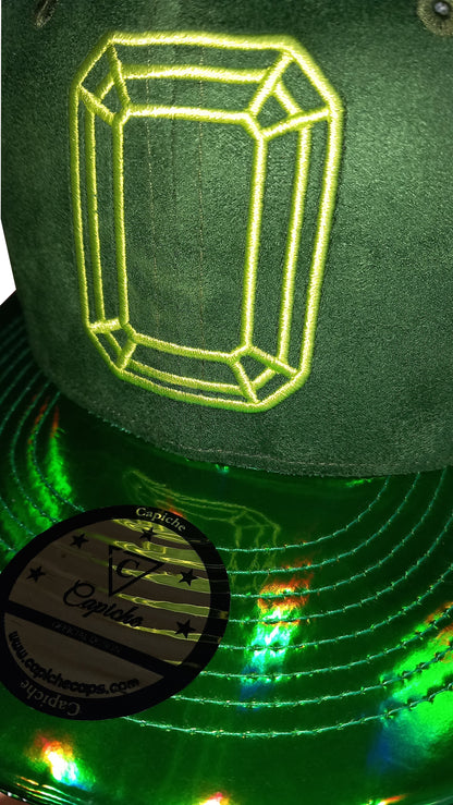 Emerald Suede Snapback - Green Holographic Brim - Capiche Caps Suede