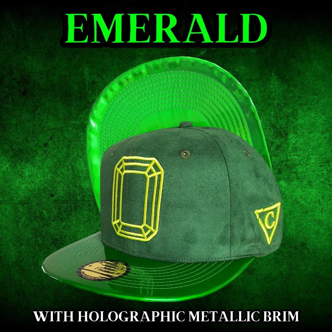 Emerald Suede Snapback - Green Holographic Brim - Capiche Caps Suede