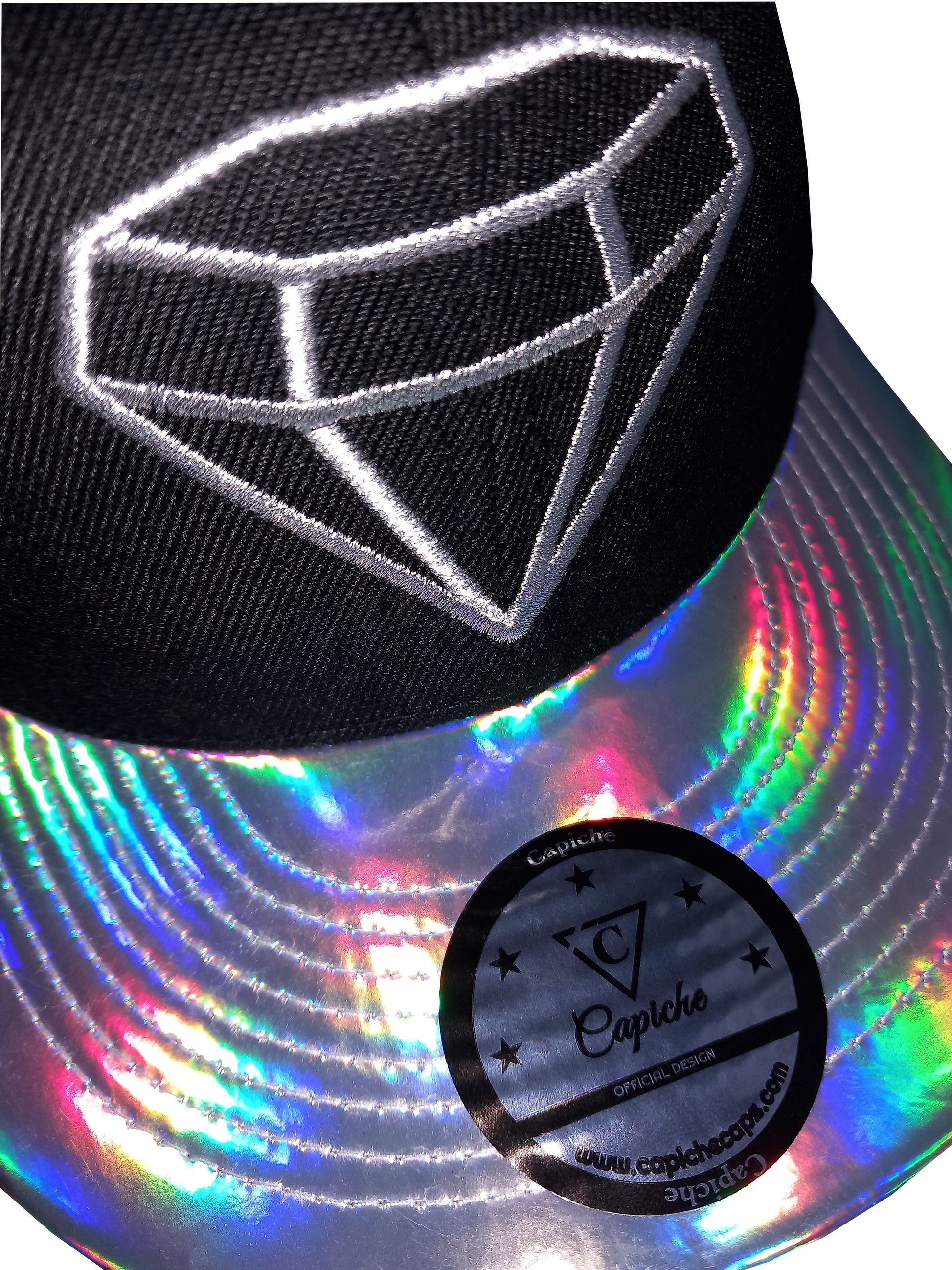 Clear Diamond - Black/Silver Holographic - Capiche Caps Black