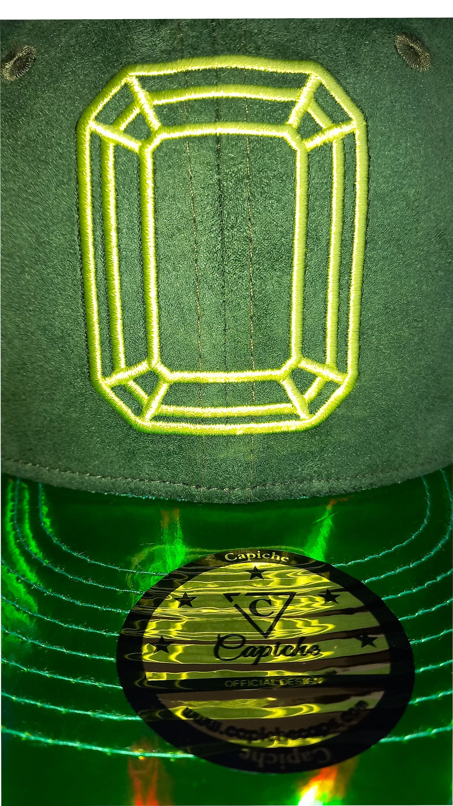 Emerald Suede Snapback - Green Holographic Brim - Capiche Caps Suede