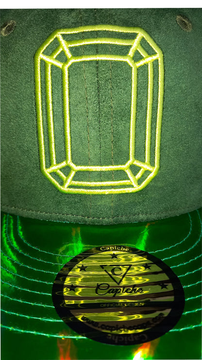 Emerald Suede Snapback - Green Holographic Brim - Capiche Caps Suede