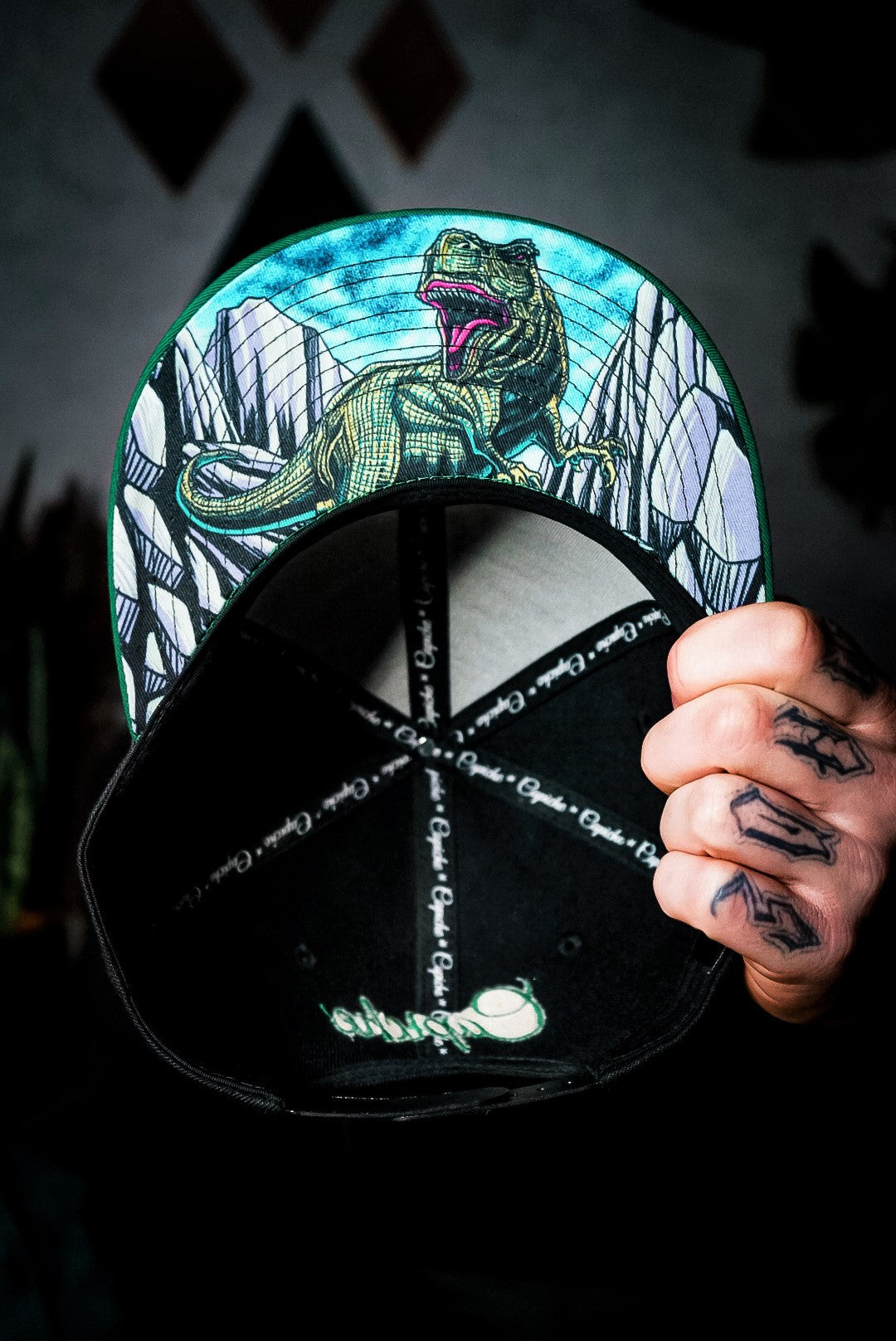 T-rex Snapback - Black/Green - Capiche Caps Black