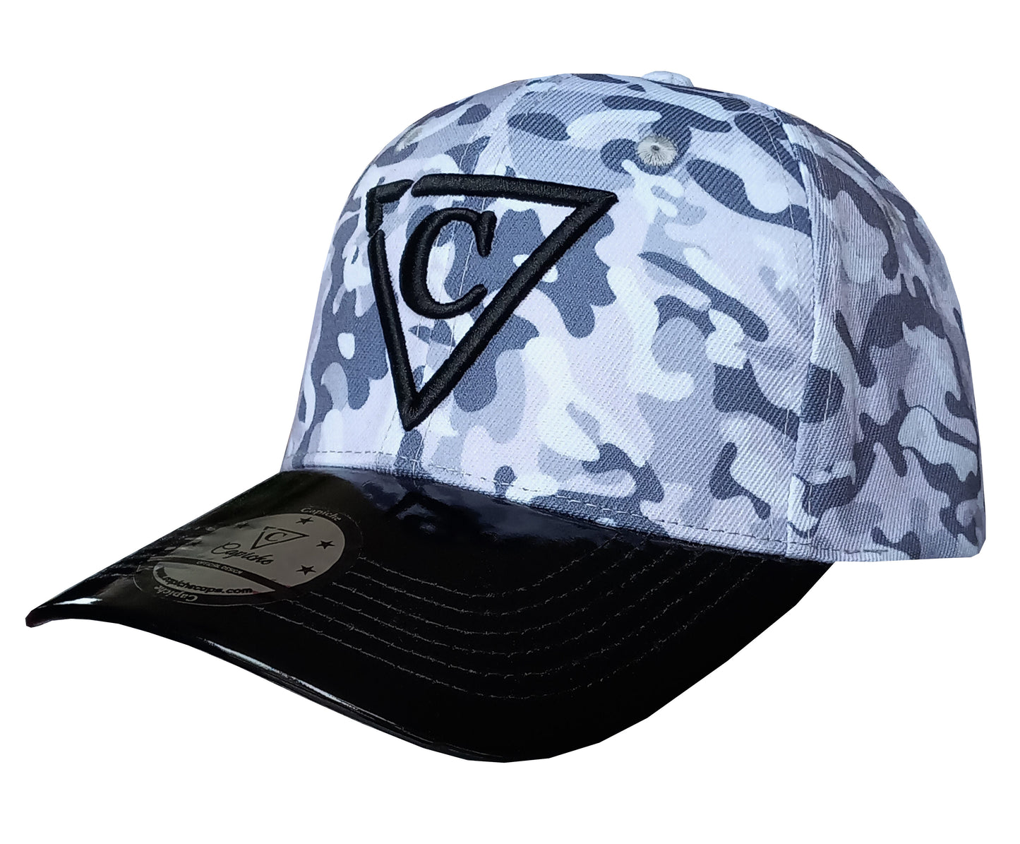 Grey Camo Curved Baseball Cap - Grey - Capiche Caps Black