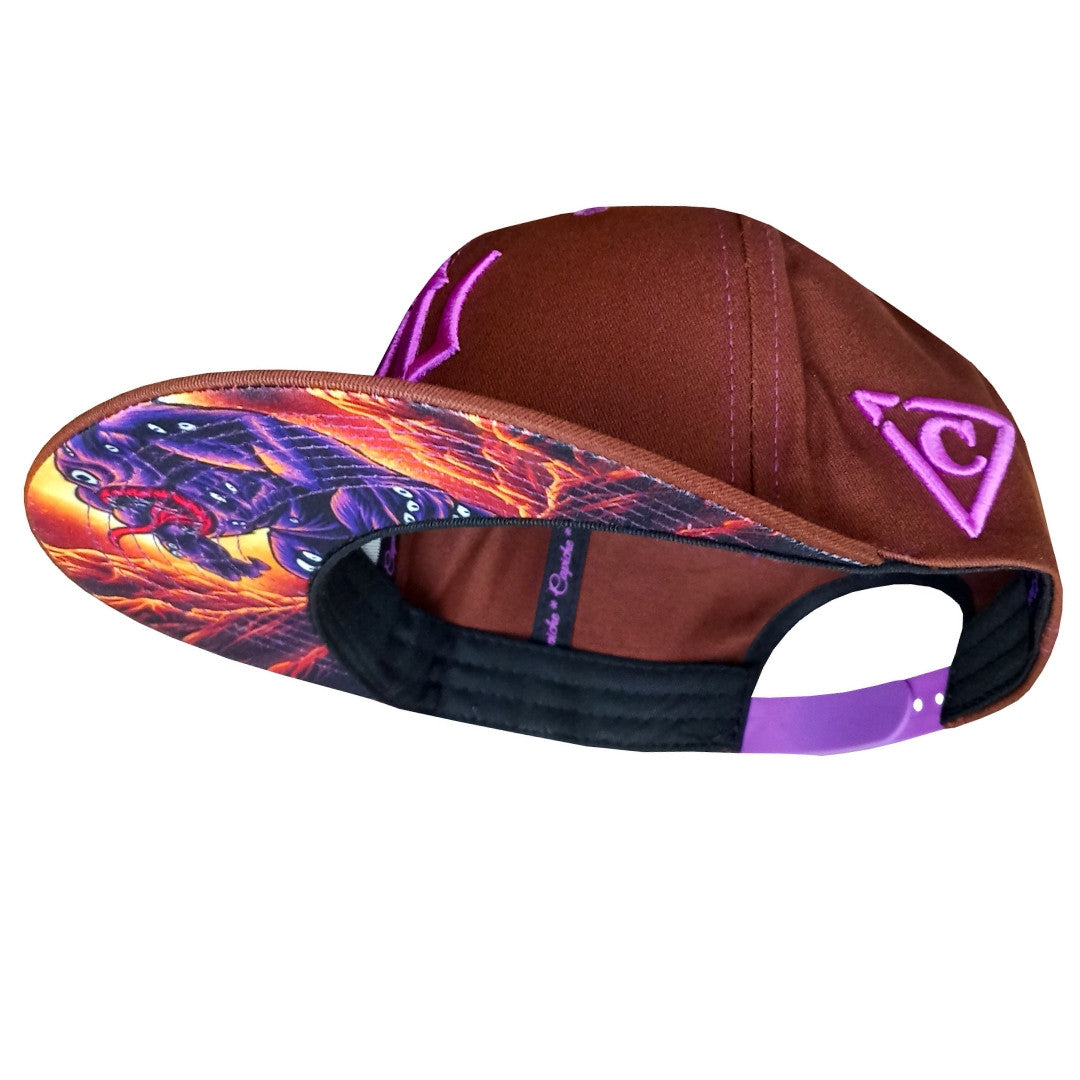 Brown Snapback Baseball Cap Argus Ancient Greek Mythology Purple Triden Logo from Capiche 