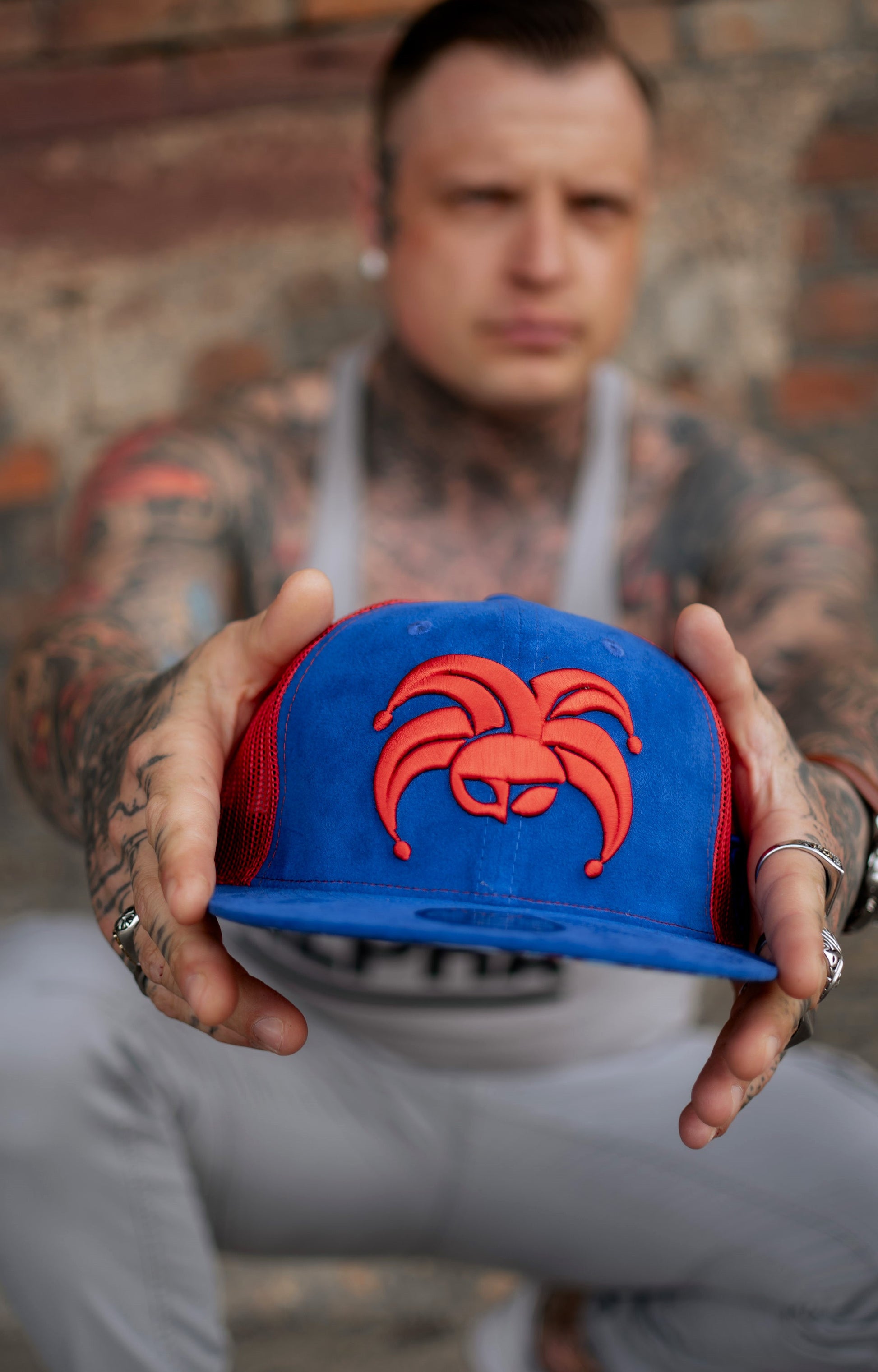 Wild Ride Trucker Snapback - Blue Suede/Red Mesh - Capiche Caps Clown