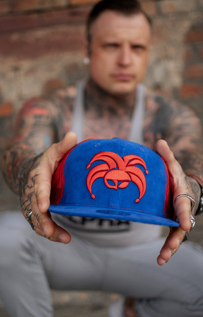 Wild Ride Trucker Snapback - Blue Suede/Red Mesh - Capiche Caps Clown